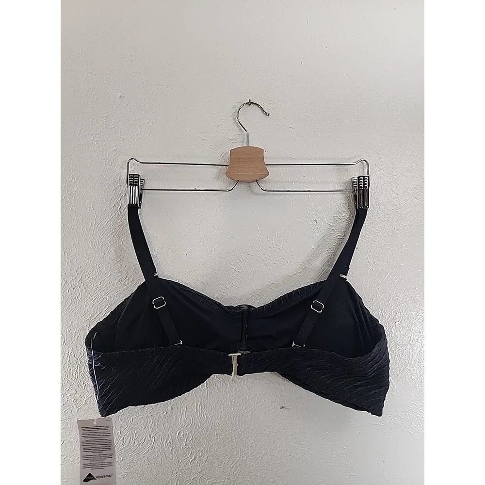 Lands End Textured Black Bikini Top With Lycra Size L NWT
